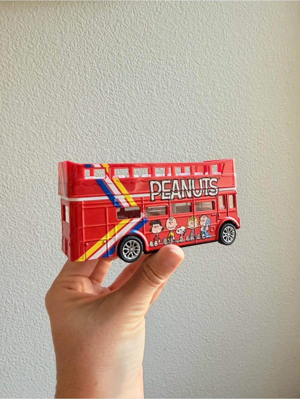 Peanuts Red Double-Decker Bus Toy with Character Graphics pull back